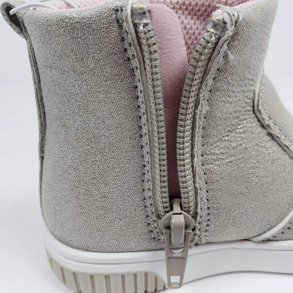 Stride Rite 360 Baby Girl Sz 5M Champagne Shimmering Rainbow Glitter Heart Boots
